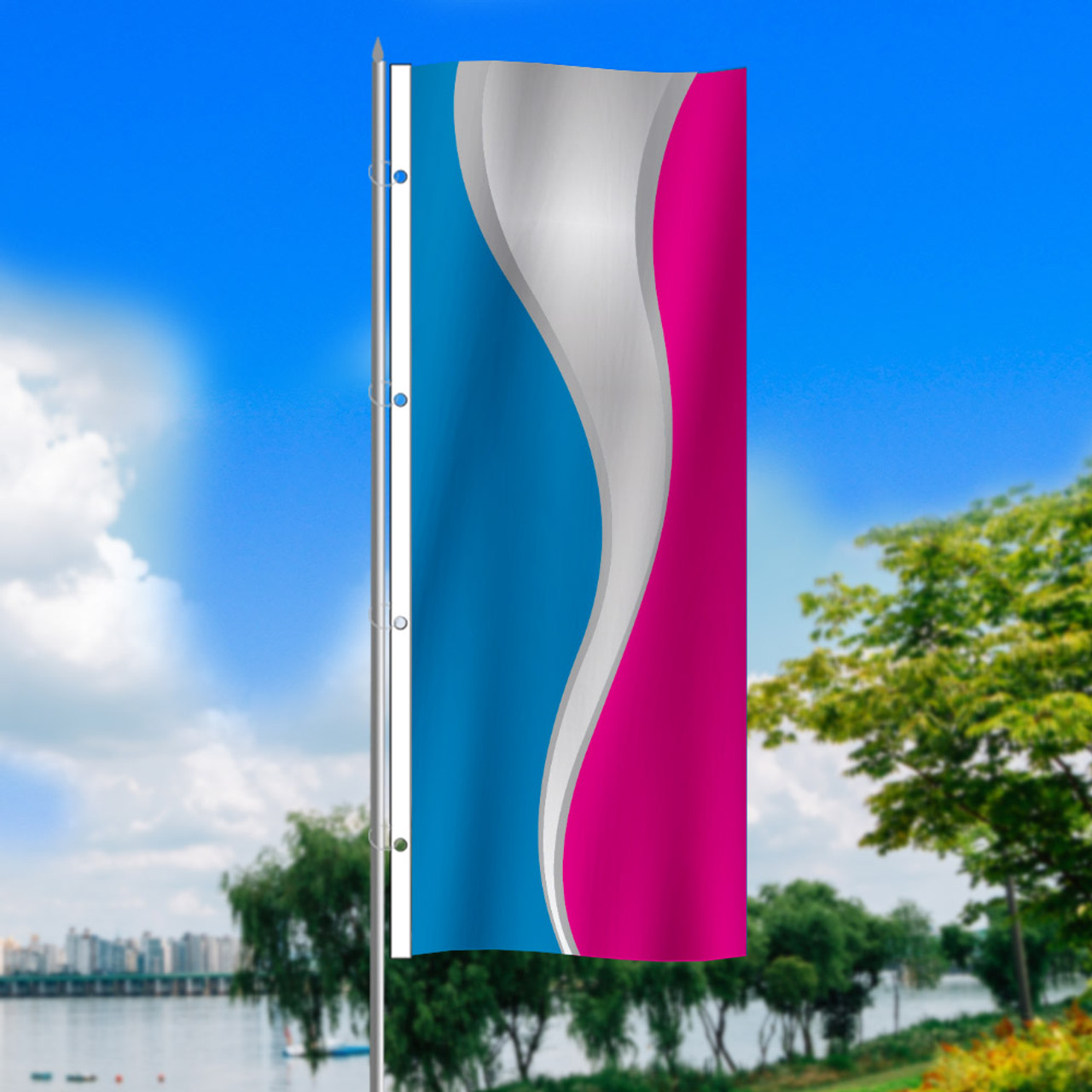 Blue Silver Magenta Whirlwind - 3x8 Vertical Outdoor Marketing Flag