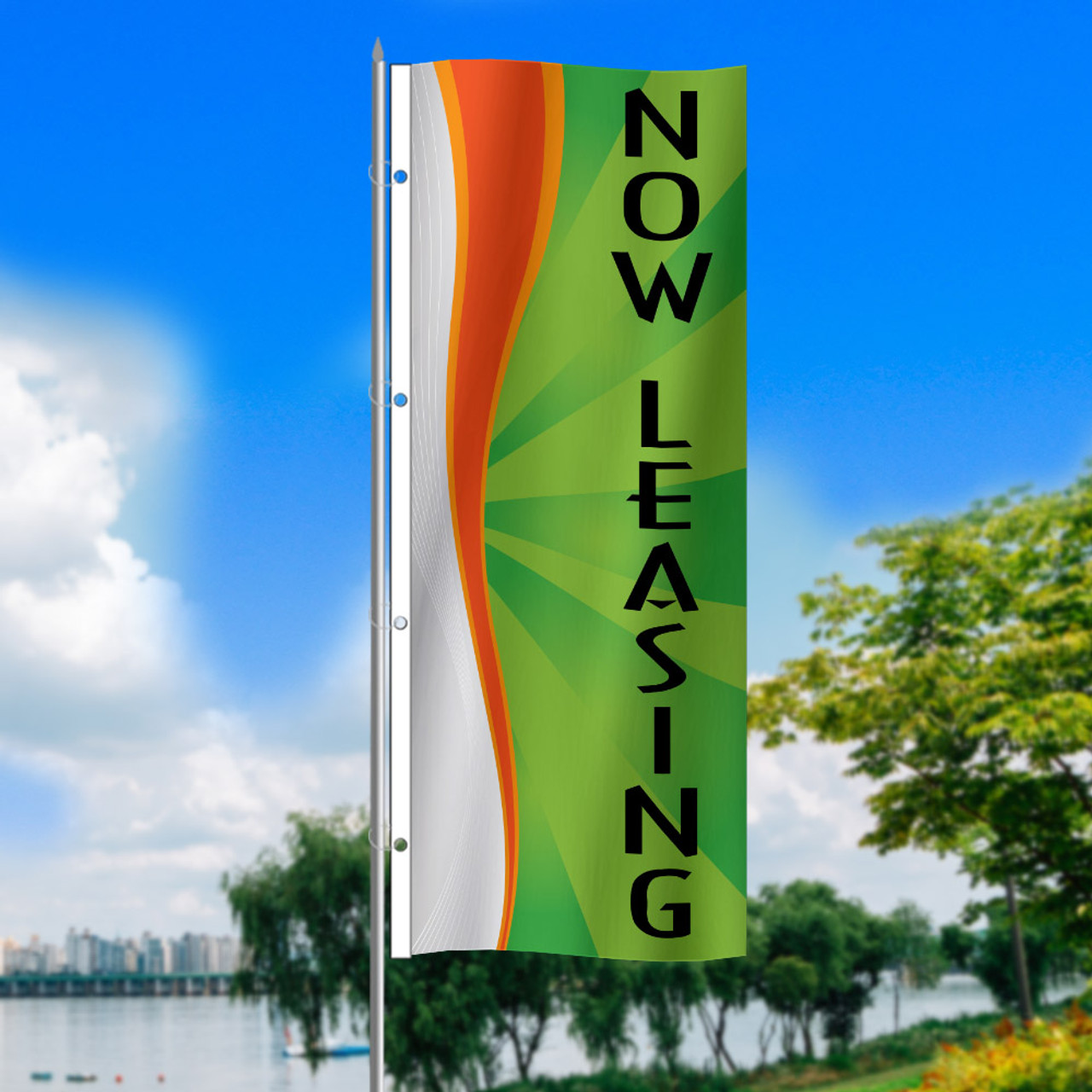 Lime Orange Nickel Leasing Whirlwind - 3x8 Vertical Outdoor Marketing Flag