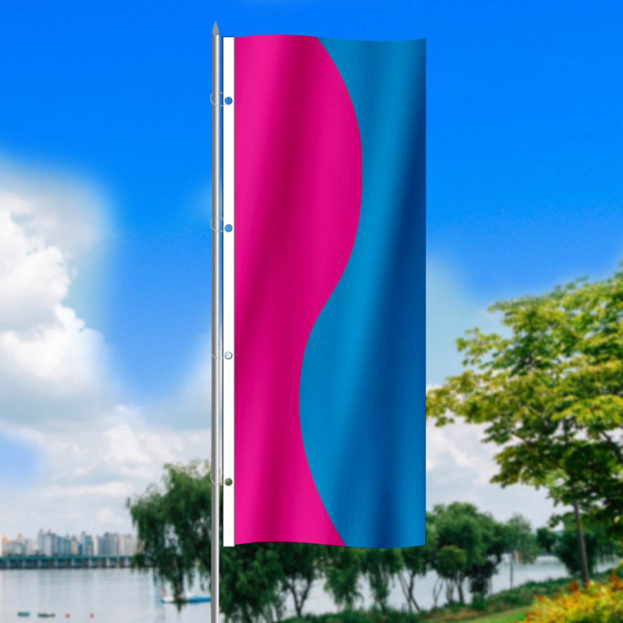 Magenta Blue Curvy - 3x8 Vertical Outdoor Marketing Flag