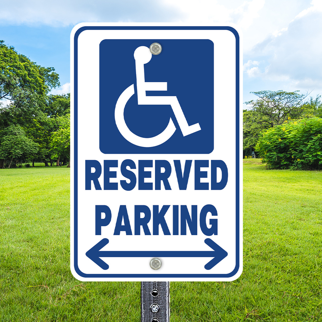 Handicap Reserved Parking Arrows:  12" x 18" Heavy Duty Aluminum Sign