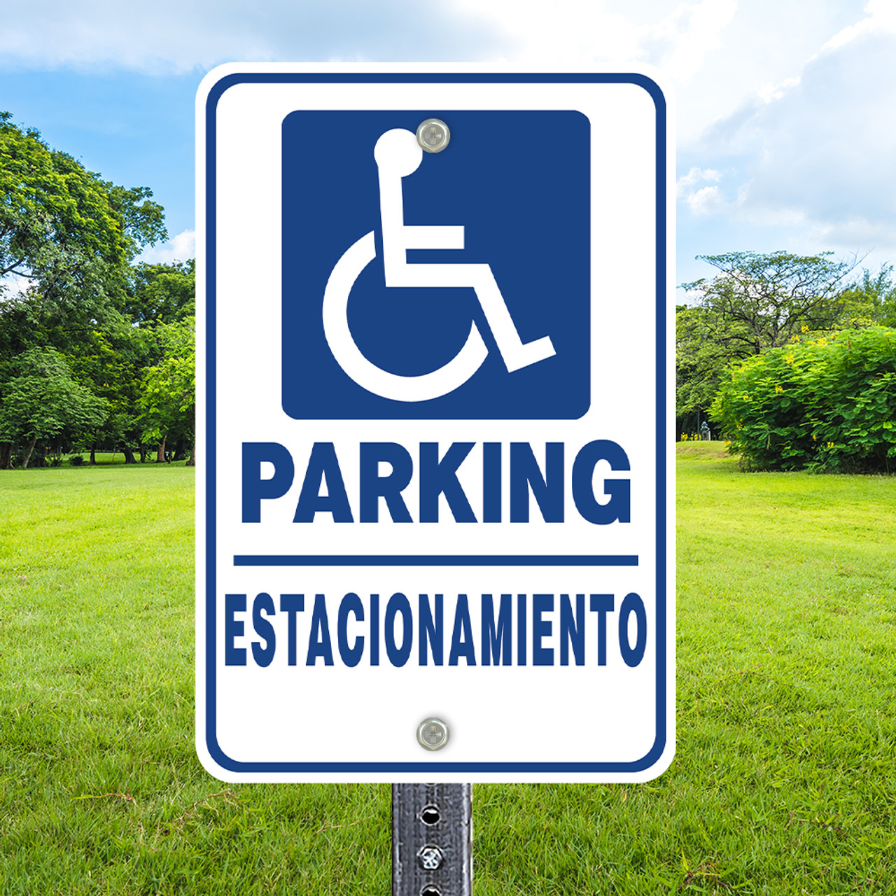 Handicap Parking Bilingual: 12" x 18" Heavy Duty Aluminum Sign