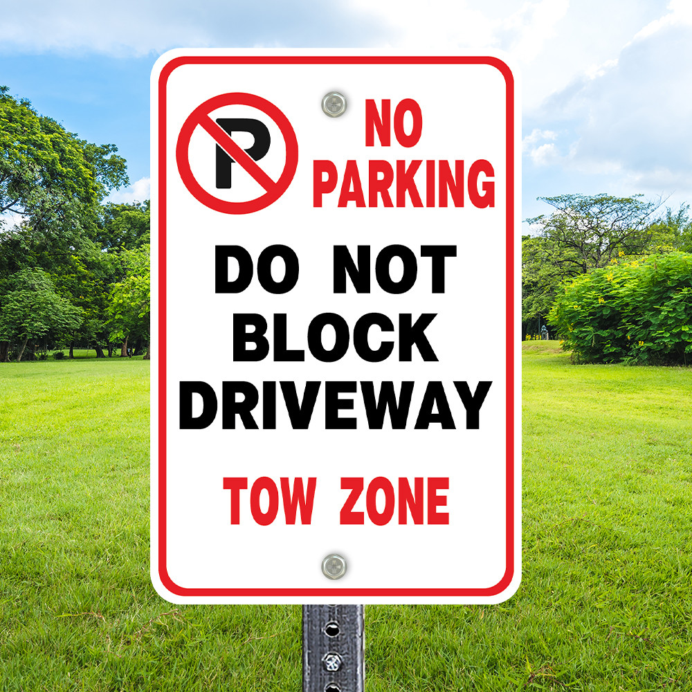 Parkverbotsschild „Do Not Block Driveway“ – 35,6x25,4 Cm, Reflektierend, Mit 91,4 Cm Pfahl, 2 Stück