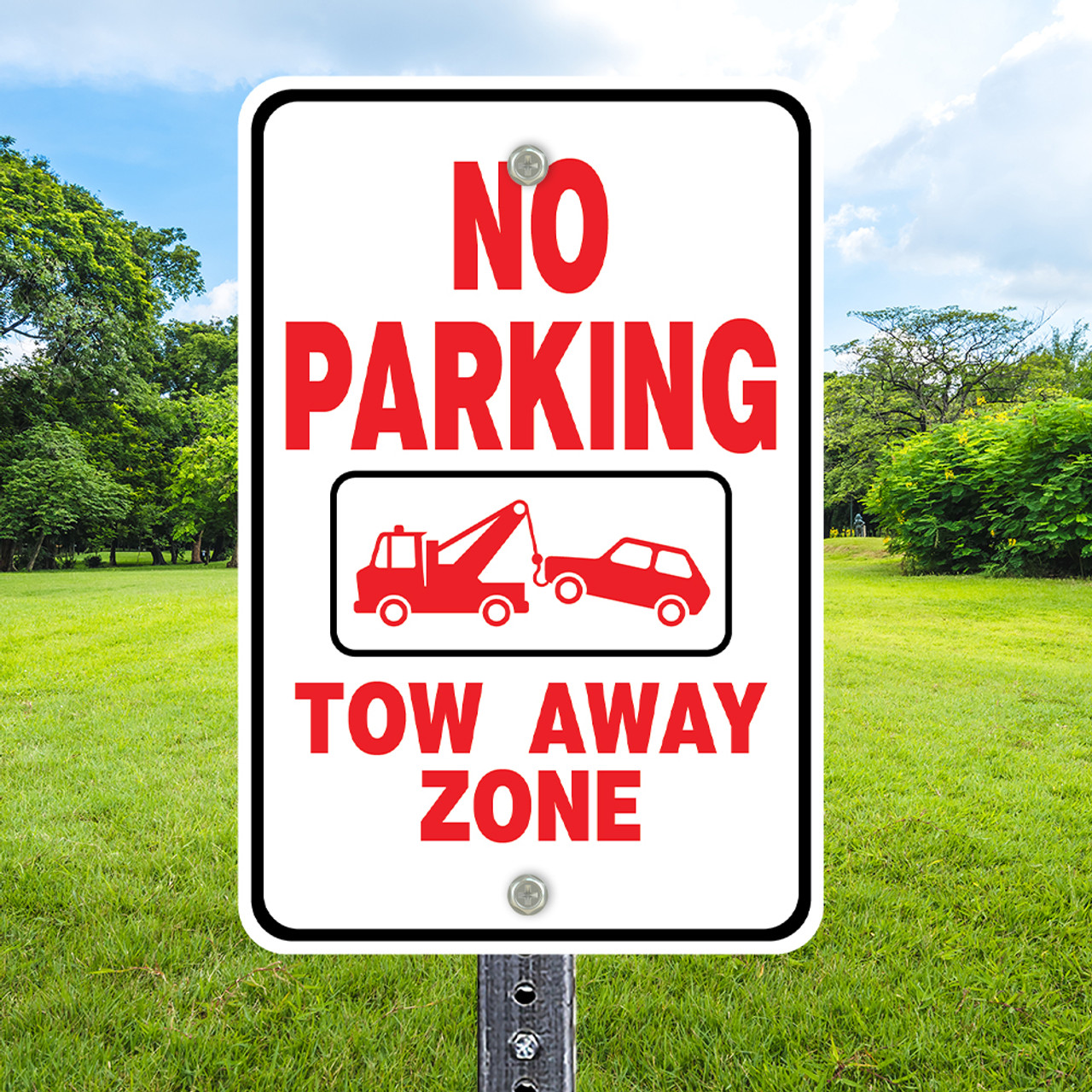 No Parking Tow Icon: 12" x 18" Heavy Duty Aluminum Sign