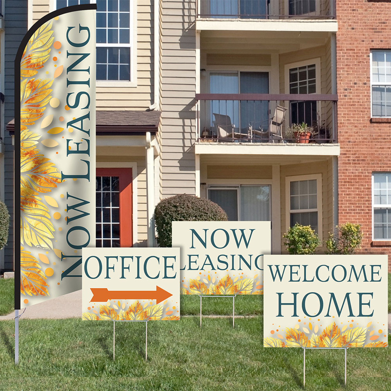 Autumn Gold - Double Sided Feather Flag and Yard Sign Marketing Bundle