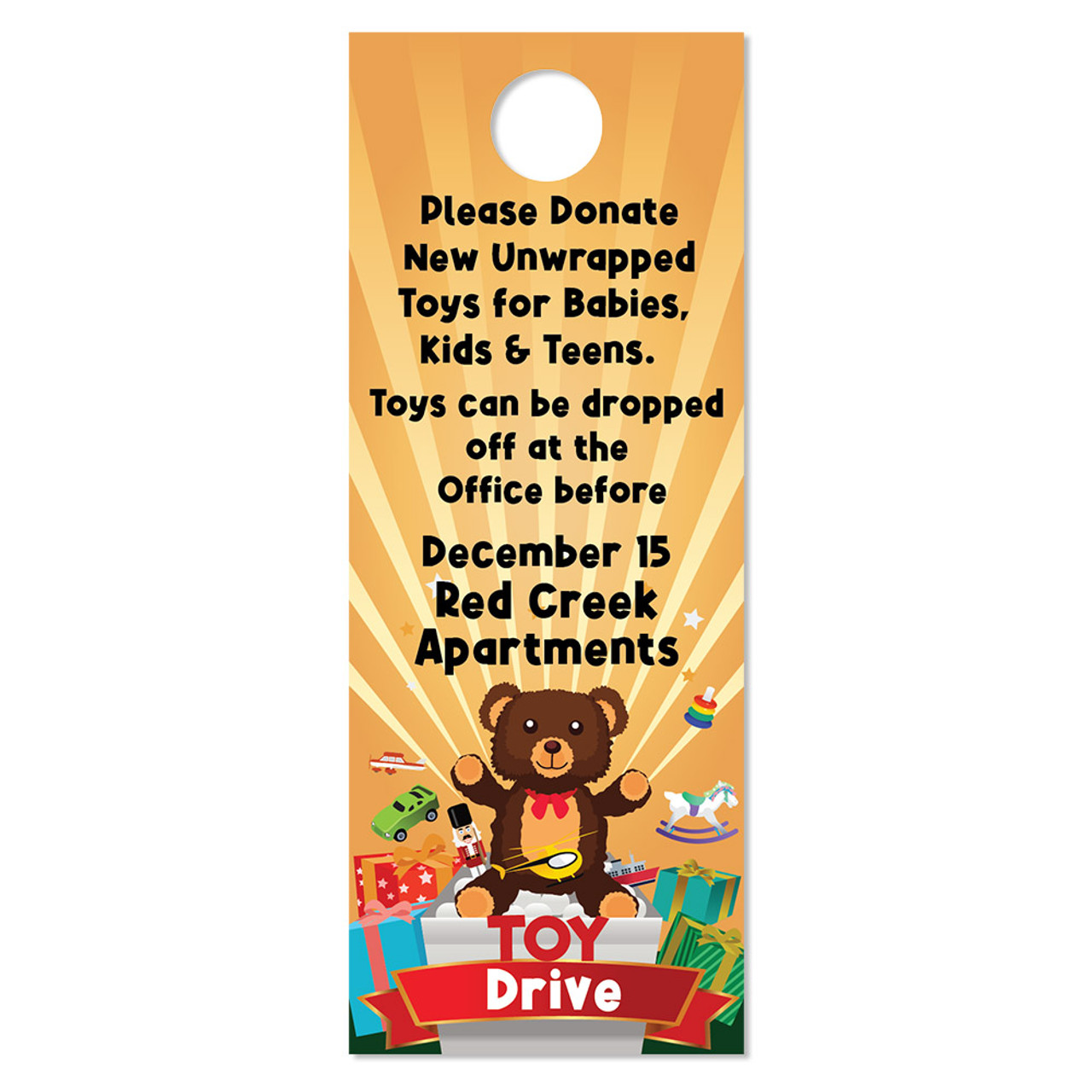 Custom Door Hanger: Toy Drive (Gold)