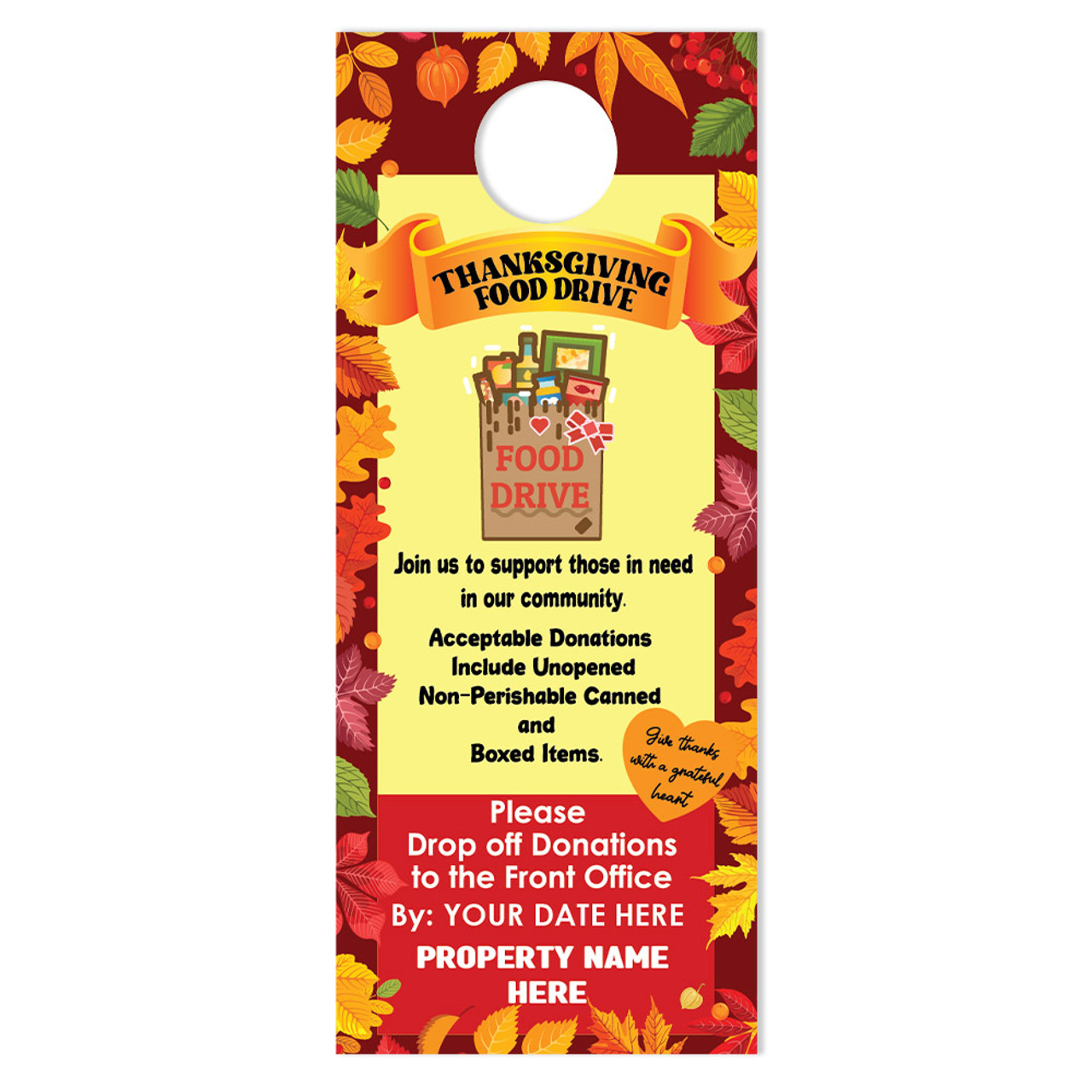 Custom Door Hanger: Thanksgiving Food Drive