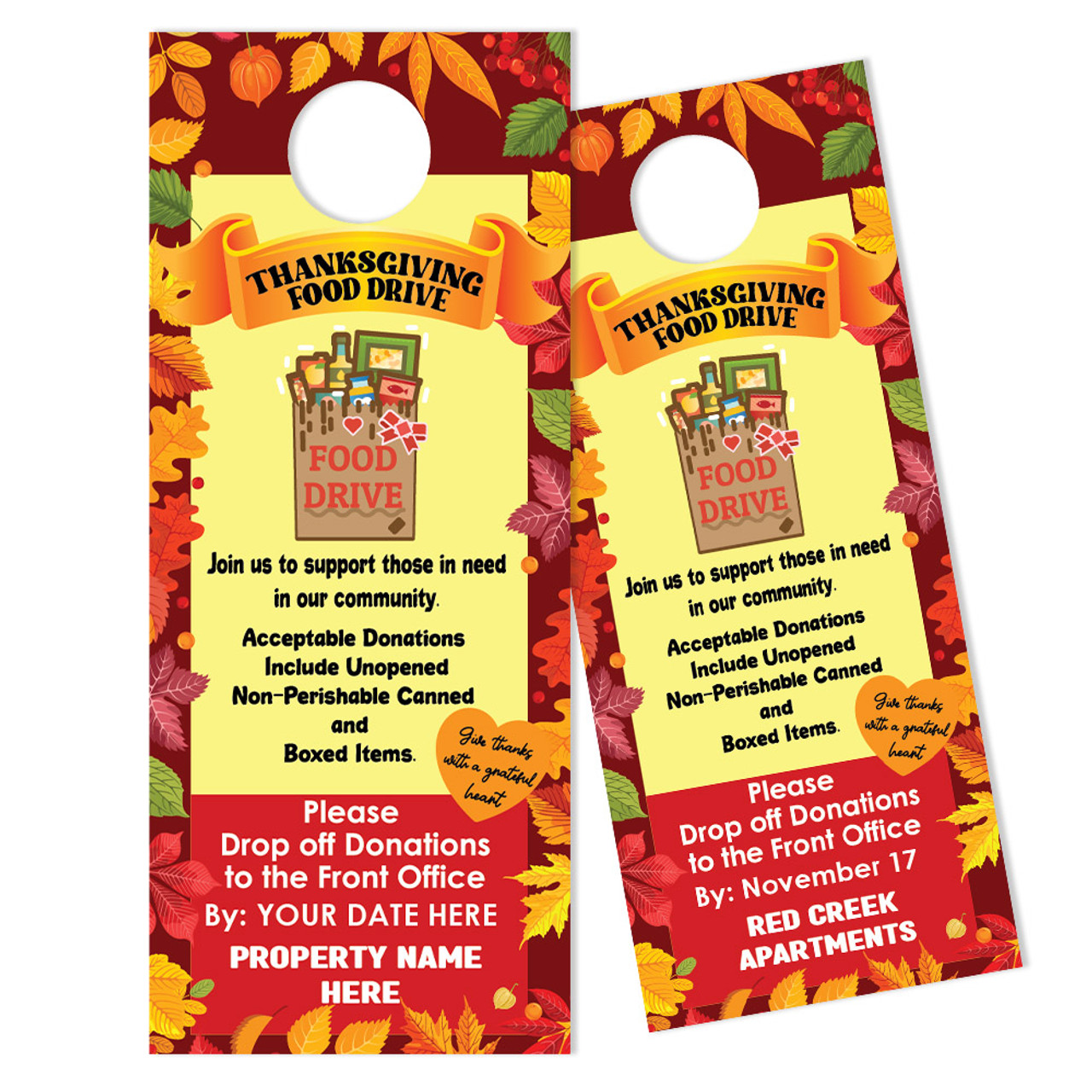 Custom Door Hanger: Thanksgiving Food Drive