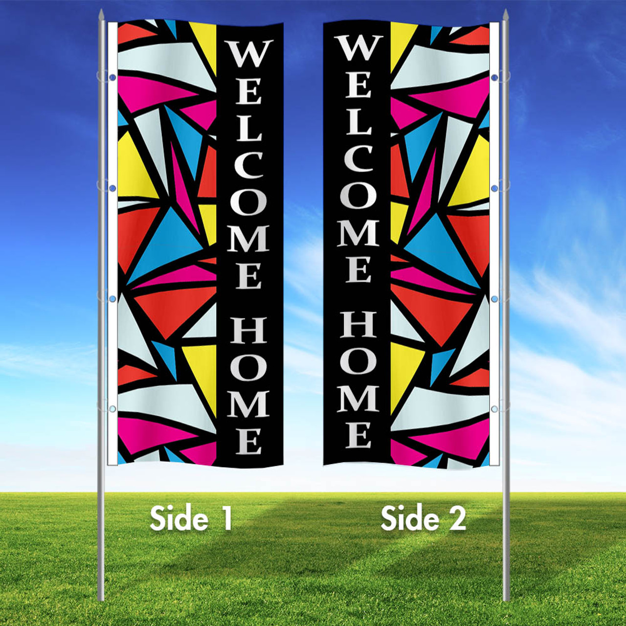 Colorful Stained Glass- Double Sided 3x8 Vertical Wave Flag