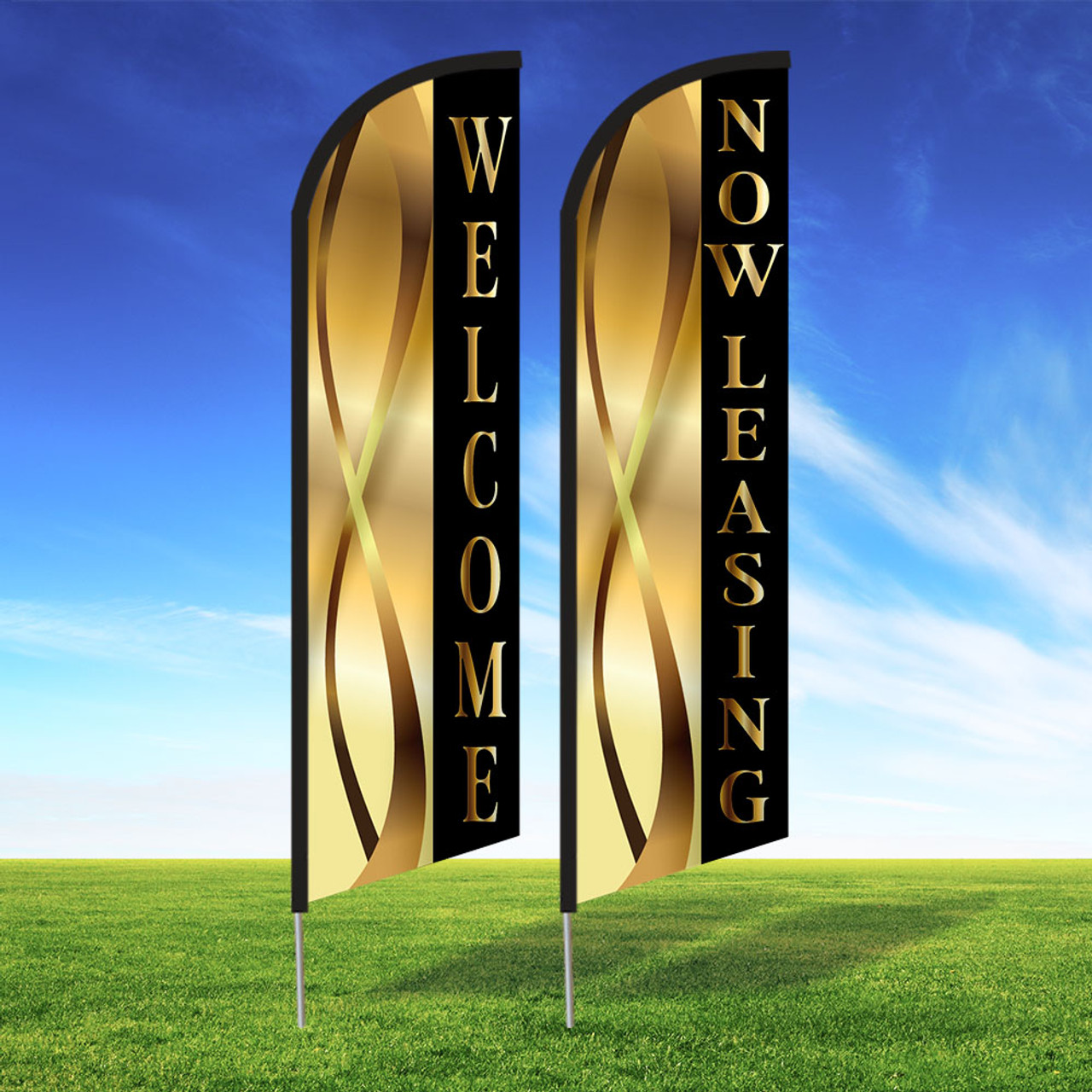 Golden Ribbon (Black) - Double Sided Feather Flag Kit