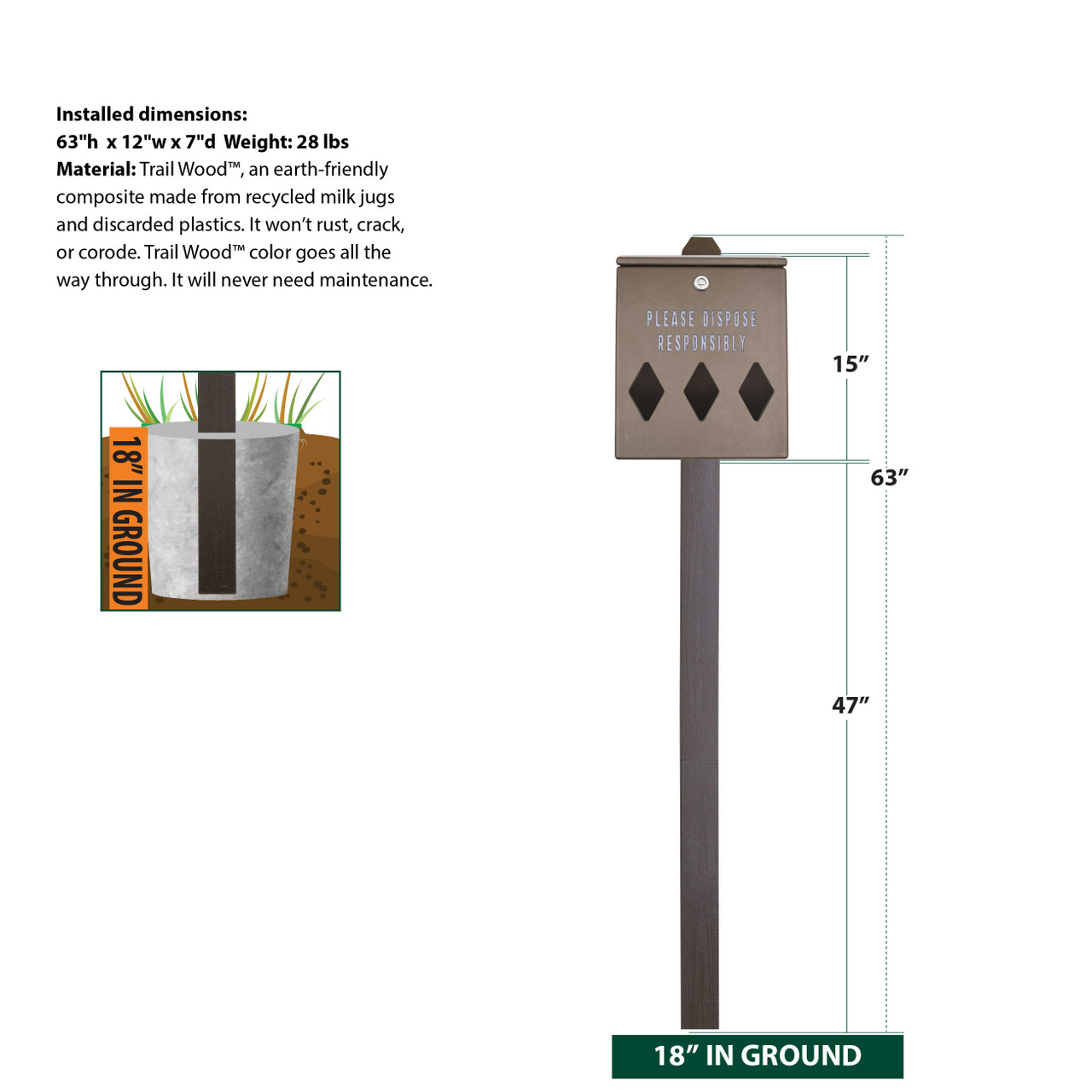 TRAIL PROVEN™ Mini Dog Waste Station - made from recycled plastics