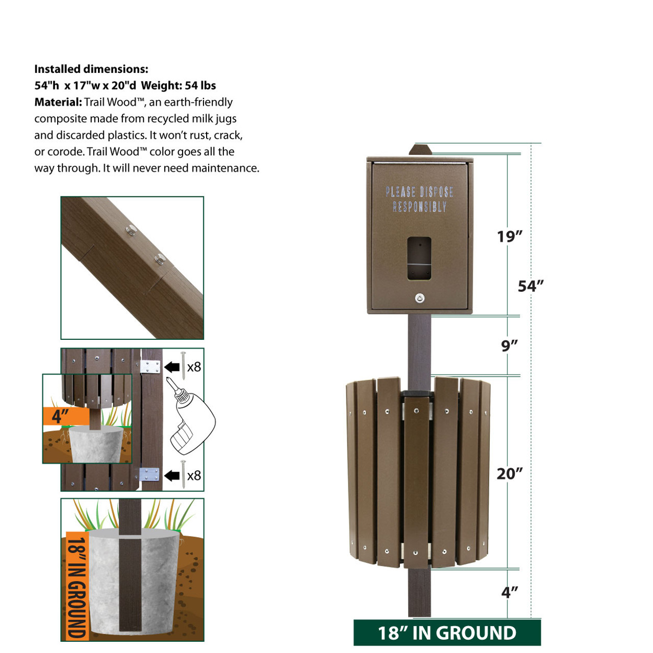 TRAIL PROVEN™ Dog Waste Station - made from recycled plastics