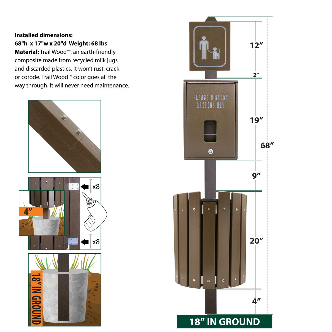 TRAIL PROVEN™ Dog Waste Station - made from recycled plastics