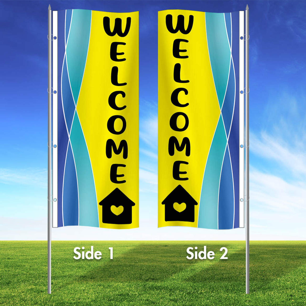 Heart Home- Double Sided 3x8 Vertical Wave Flag