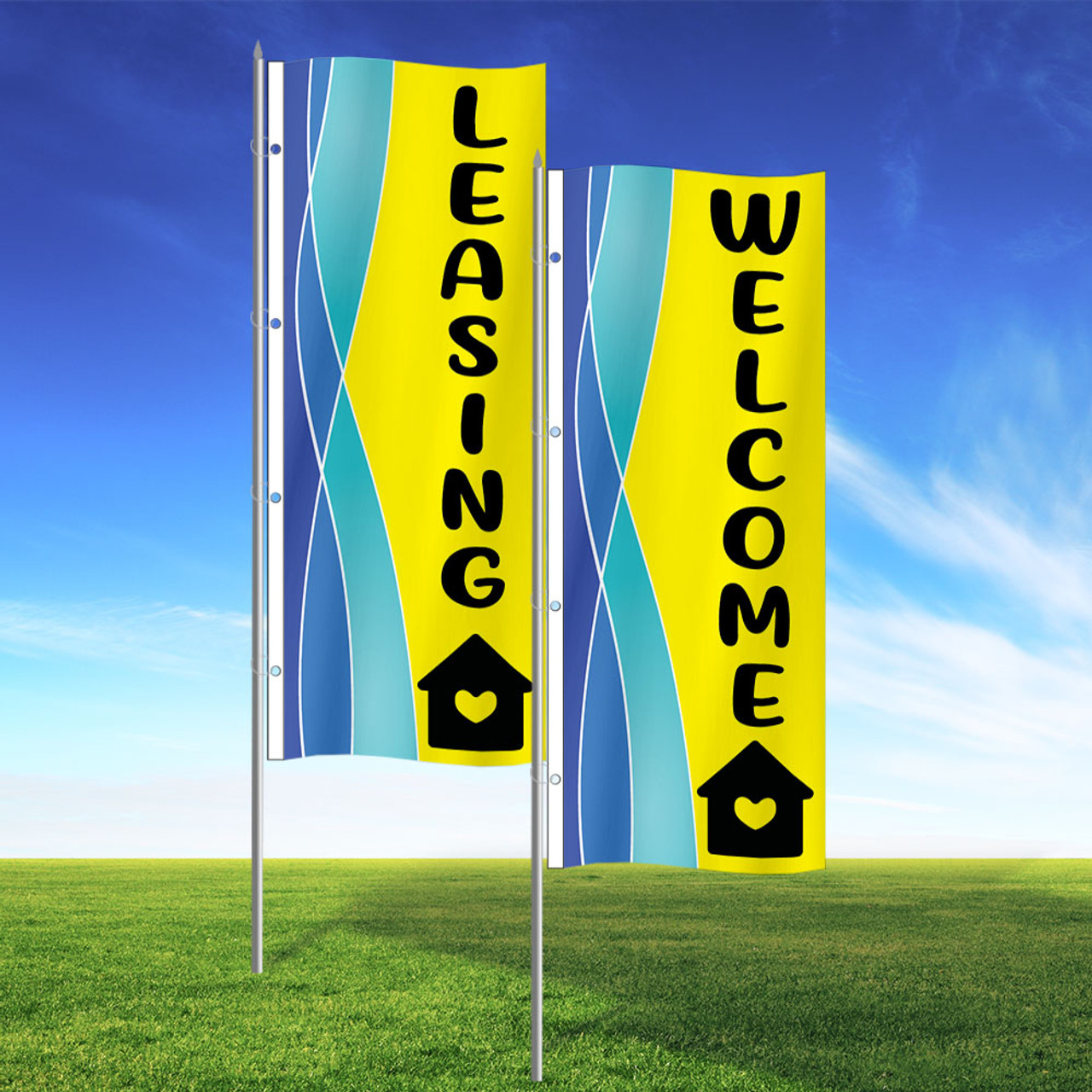 Heart Home- Double Sided 3x8 Vertical Wave Flag