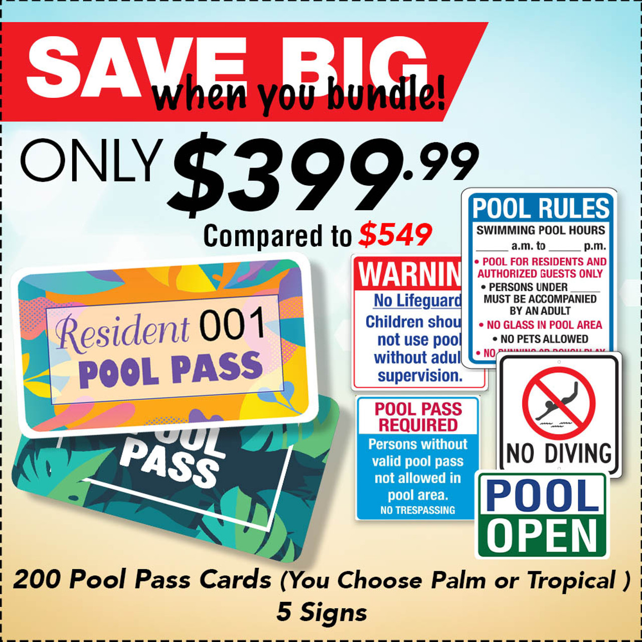 Pool Pass Card + Signs Bundle
