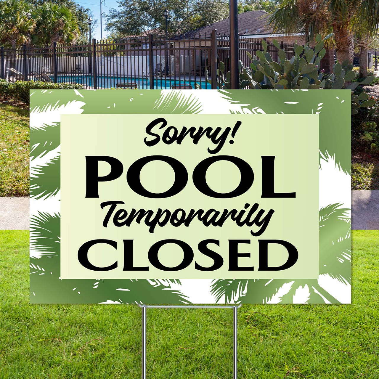 Pool Open Closed: 12"x18" Dual Message Yard Sign (Palm Green)