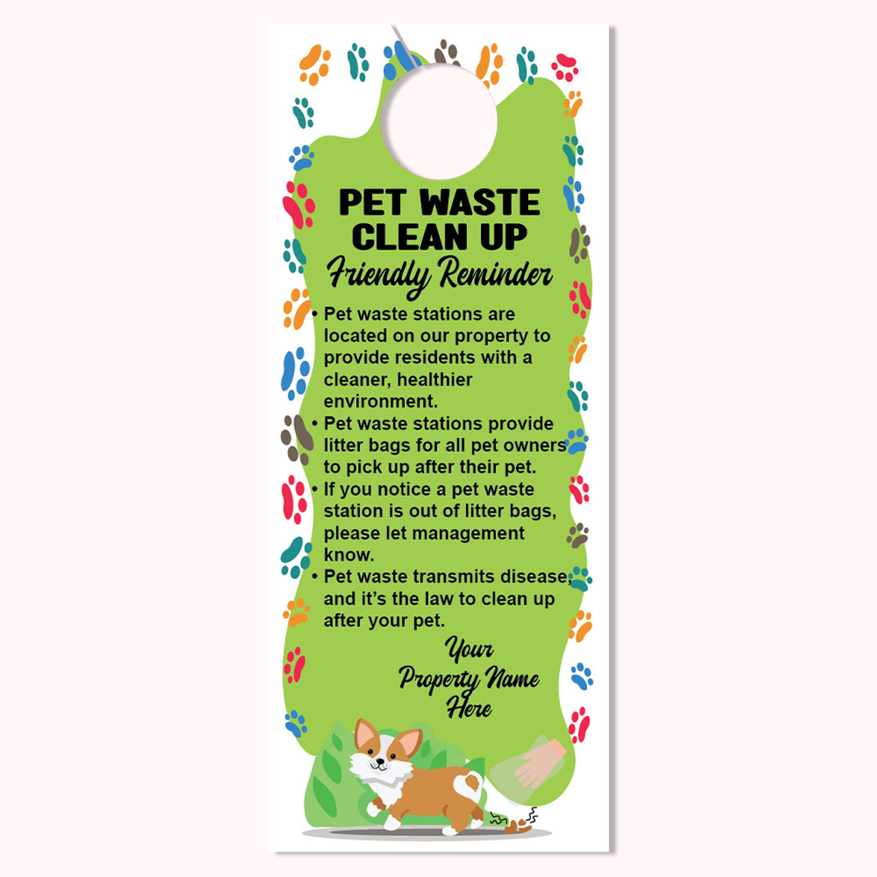 Custom Door Hanger: Pet Waste Clean Up Reminder