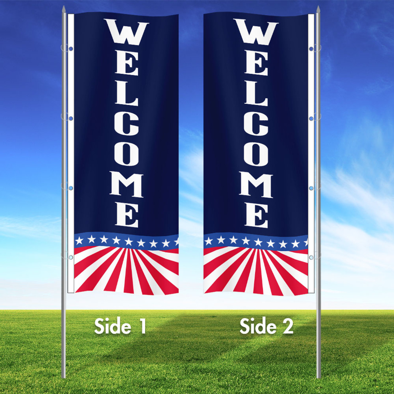 American Star - Double Sided 3x8 Vertical Wave Flag