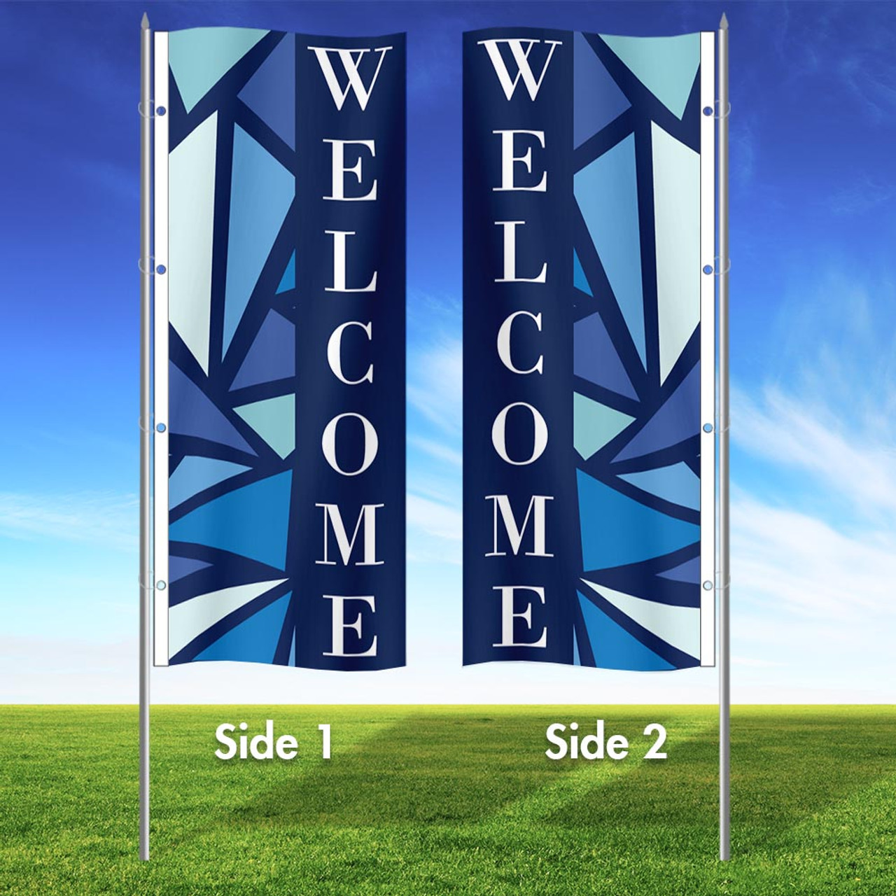 Blue Ice- Double Sided 3x8 Vertical Wave Flag