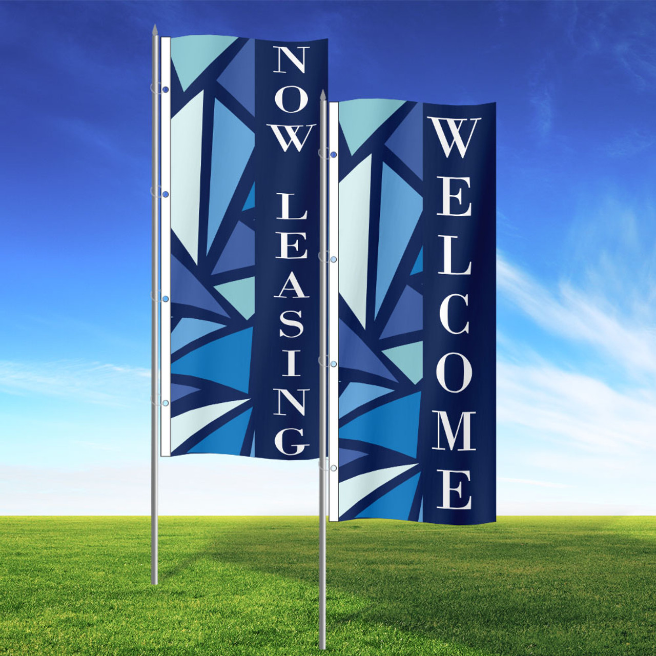Blue Ice- Double Sided 3x8 Vertical Wave Flag