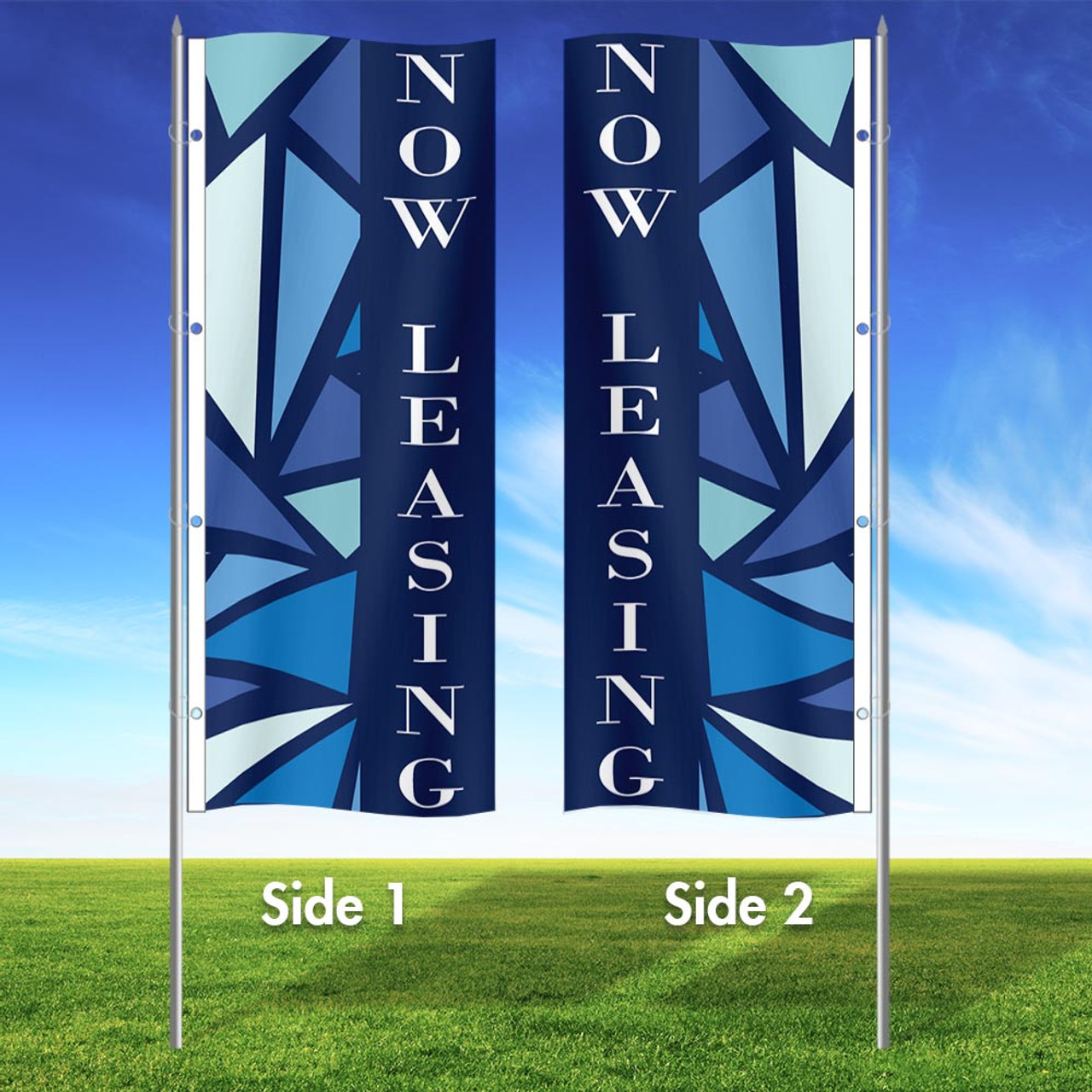 Blue Ice- Double Sided 3x8 Vertical Wave Flag