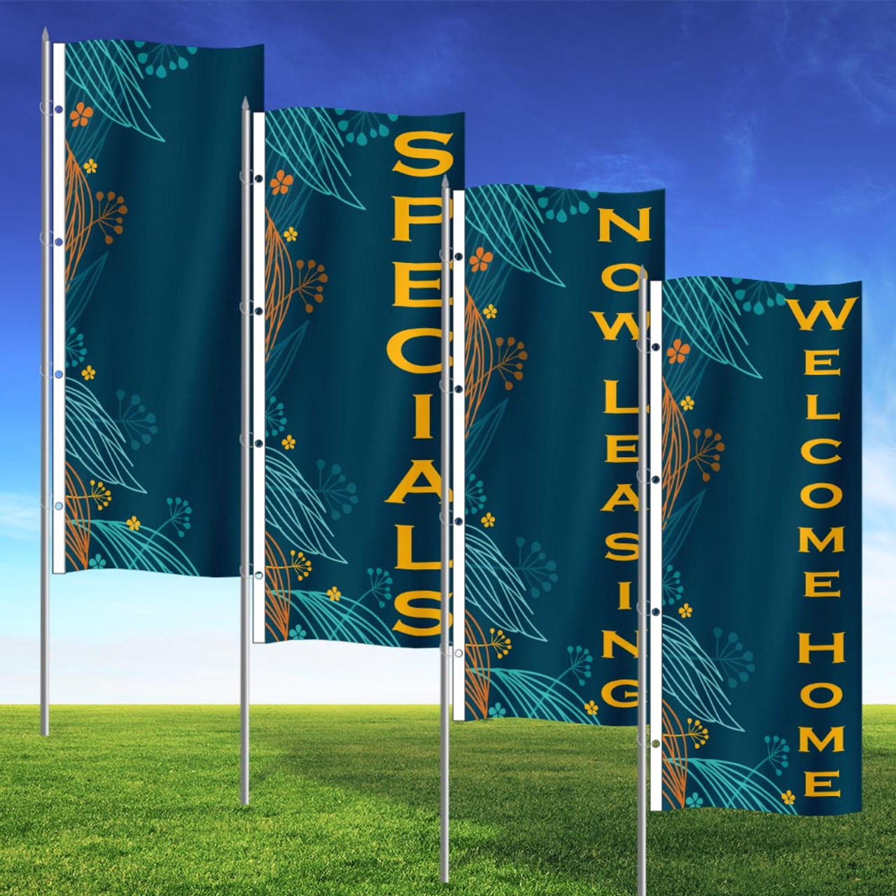 Happy Blossom - Double Sided 3x8 Vertical Wave Flag