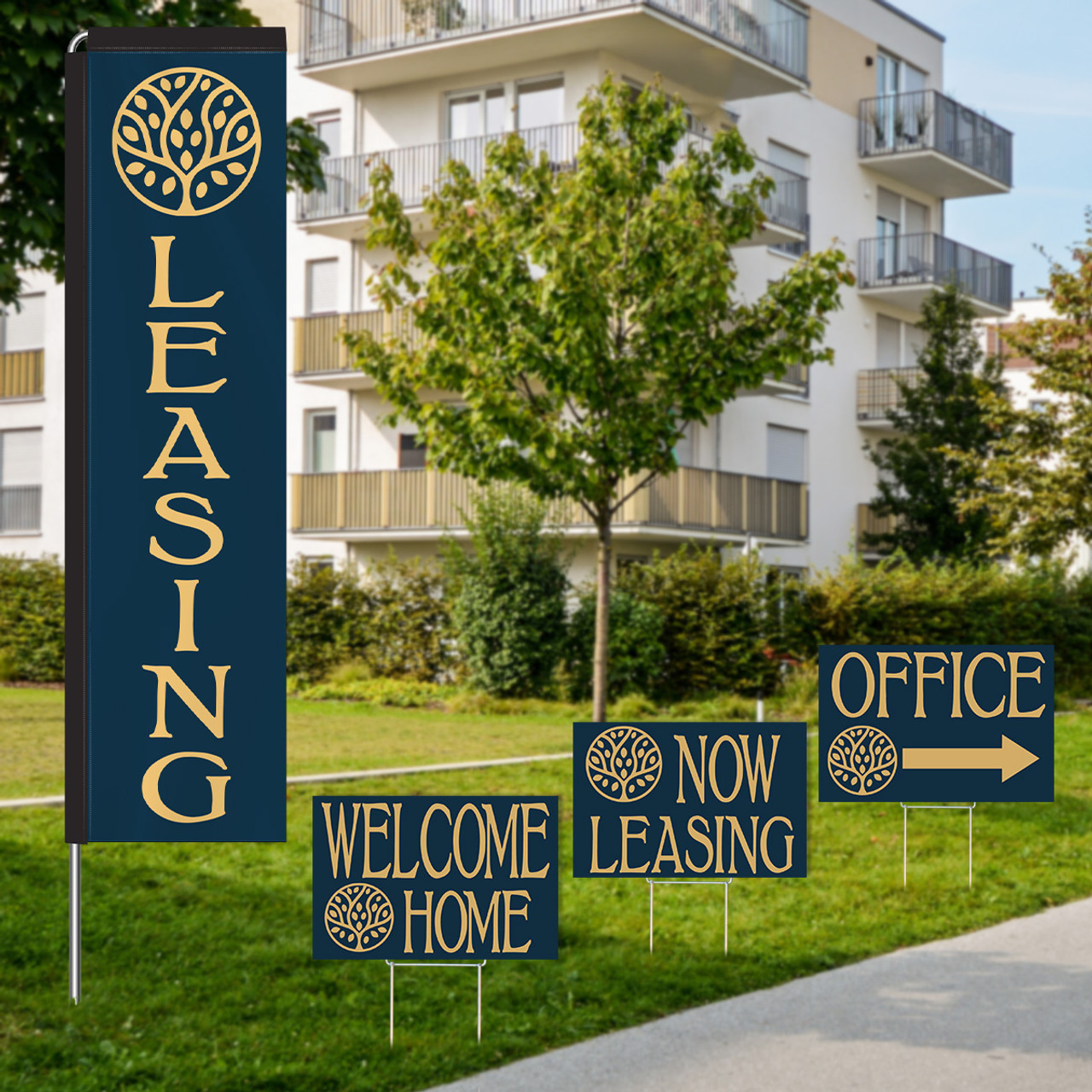 Golden Oak Tree Navy - Rectangle Flag and Yard Sign Marketing Bundle