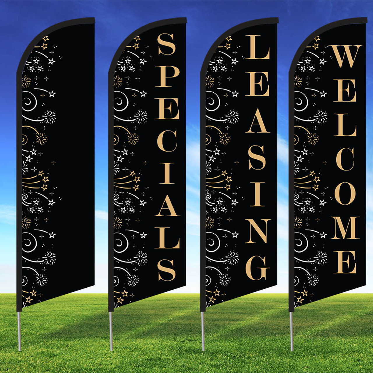 Bursting Bliss Black- Double Sided Feather Flag Kit