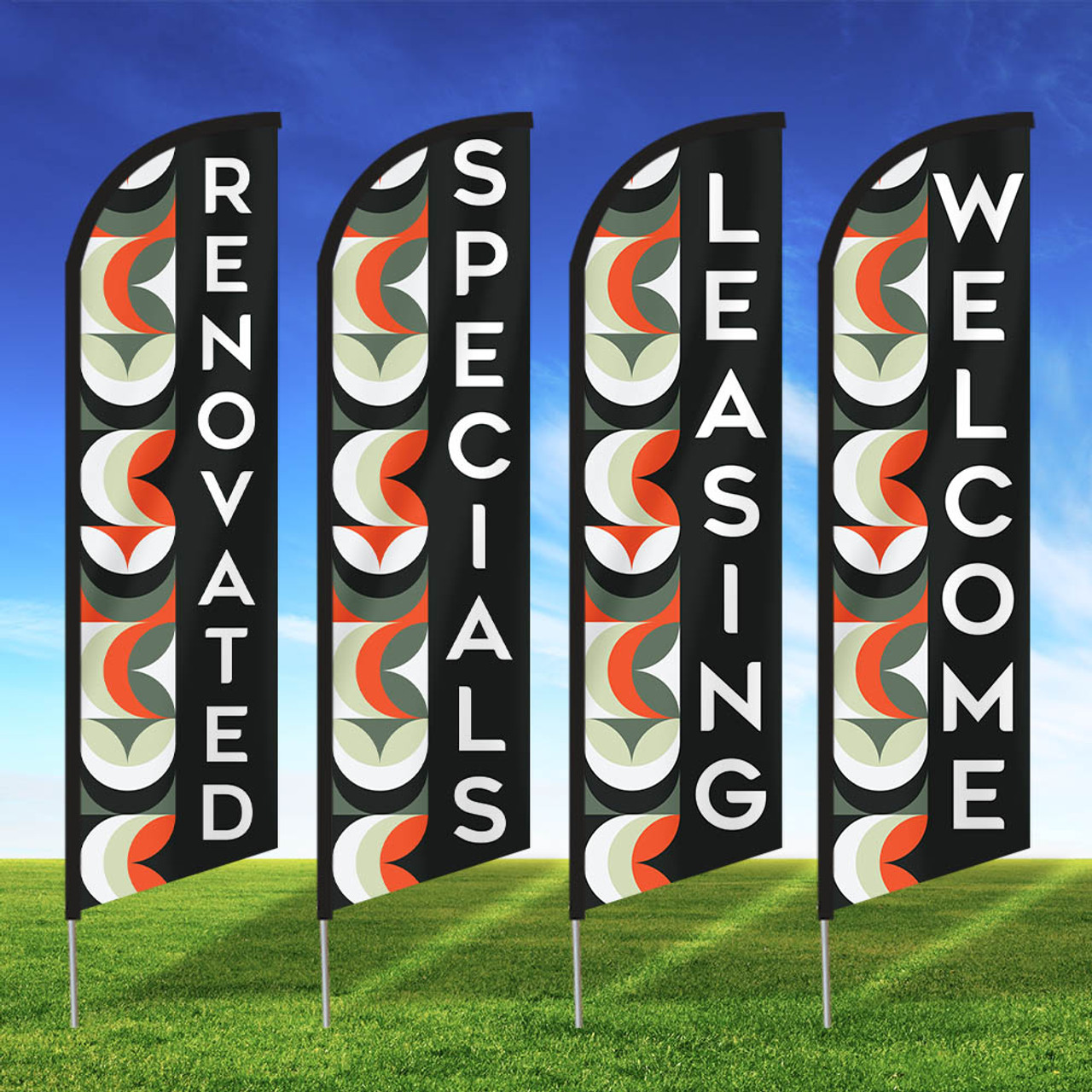 Vintage Mod (Black)- Double Sided Feather Flag Kit