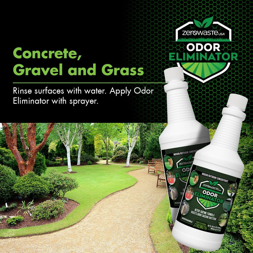 Safe to use Zero Waste USA® Odor Eliminator on Concrete, Gravel & Grass