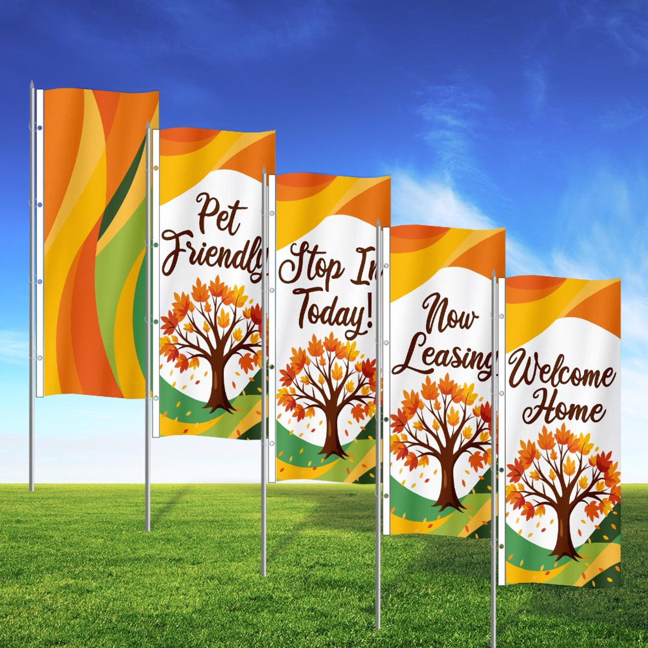 Fall Tree - 3x8 Vertical Wave Flag Double Sided