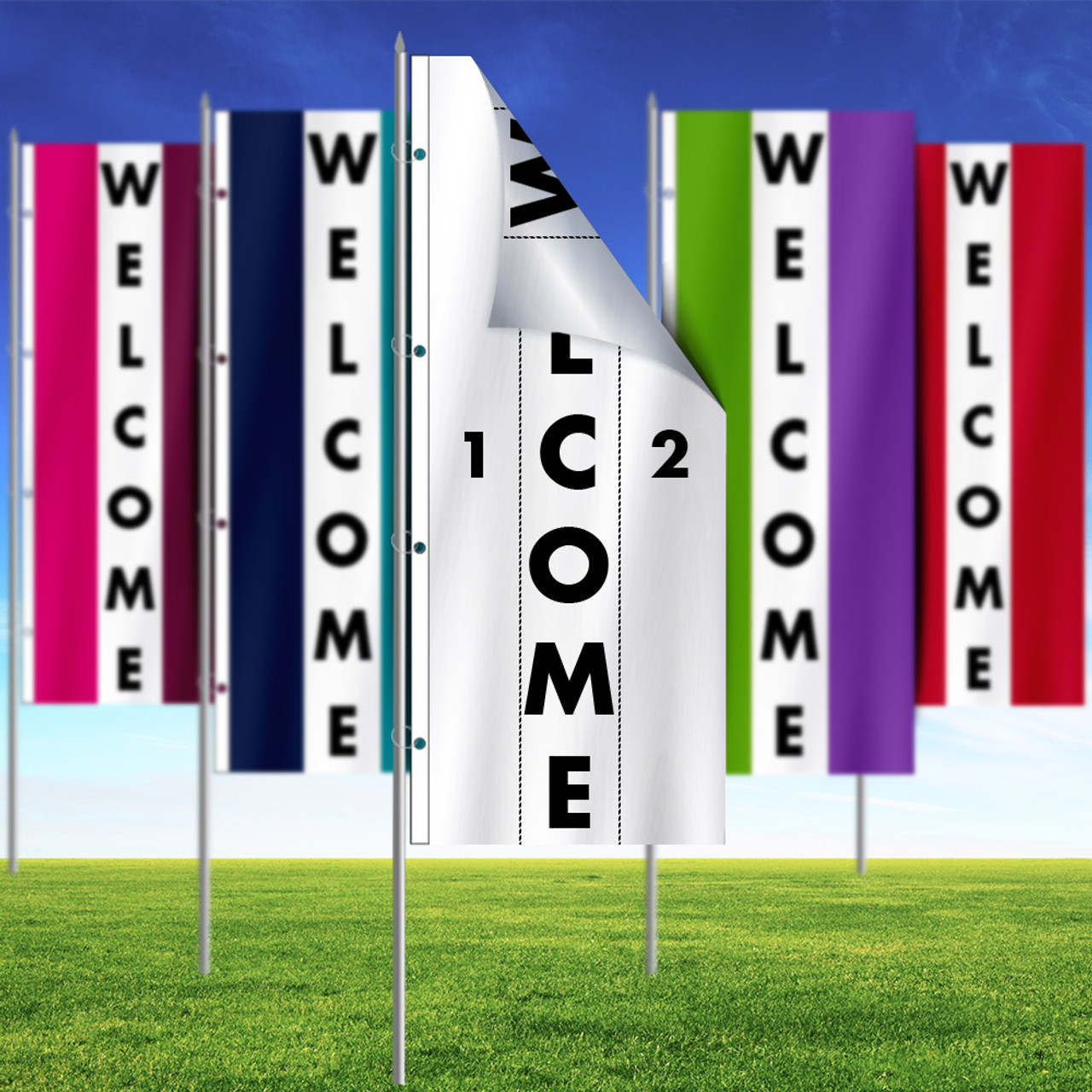 3' x 8' Custom Color, 2-sided WELCOME Vertical Flag