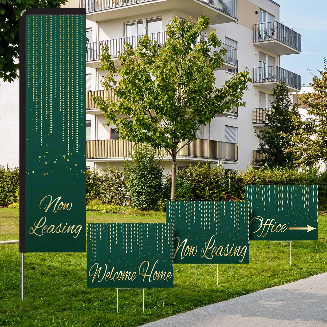 Luxe Evergreen - Rectangle Flag and Yard Sign Marketing Bundle