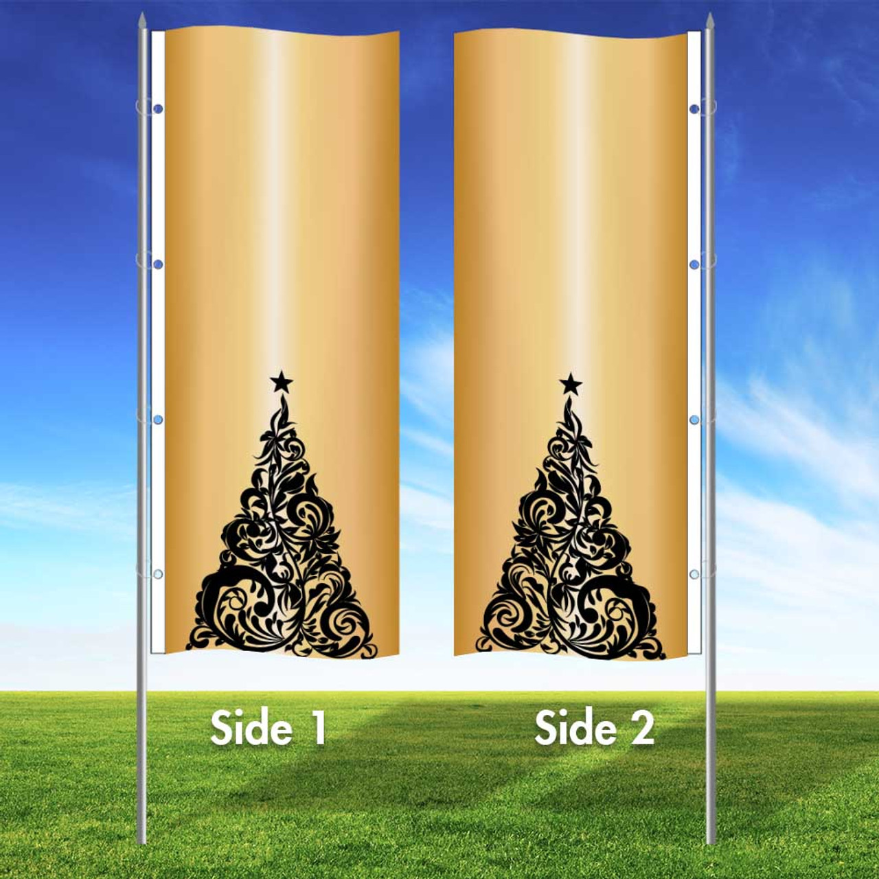 Black Tie Holiday - 3x8 Vertical Wave Flag Double Sided