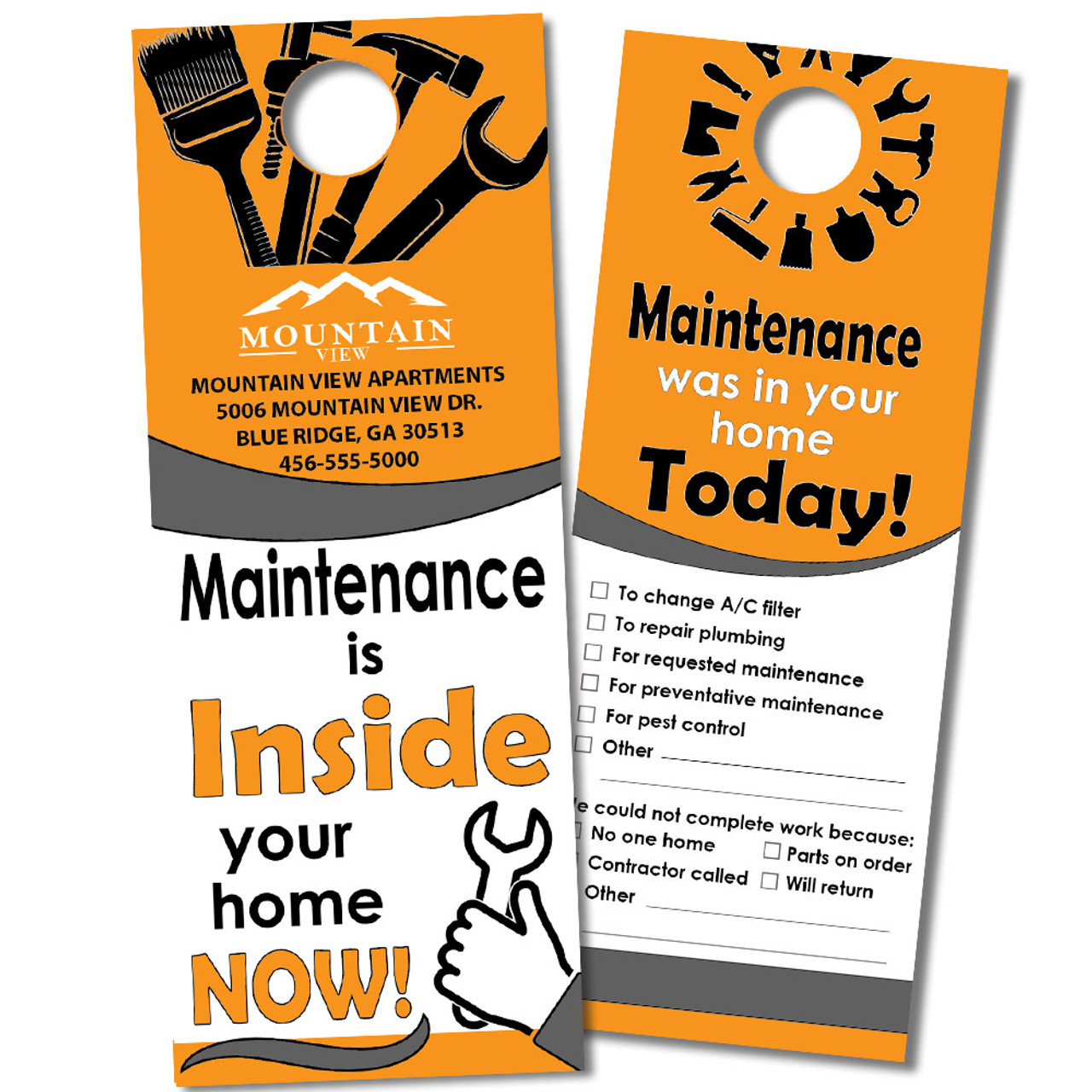 XL Custom Door Hangers: Maintenance Checklist Orange