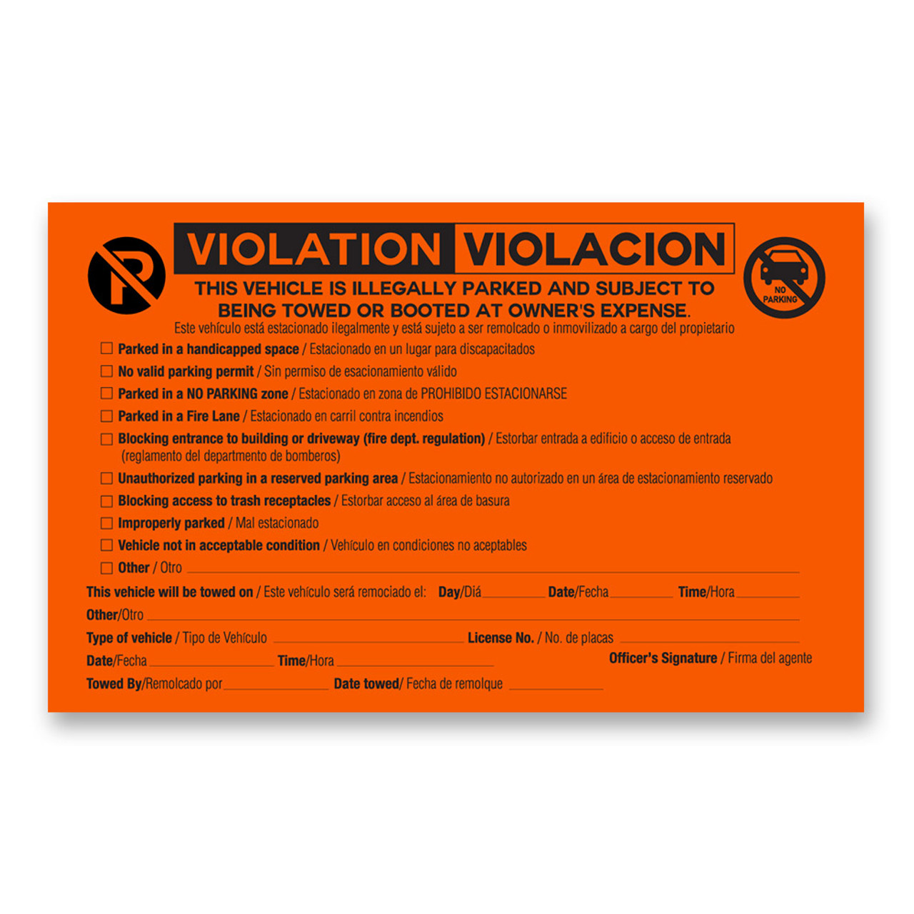 Parking Violation Stickers - Bilingual Violation Checklist