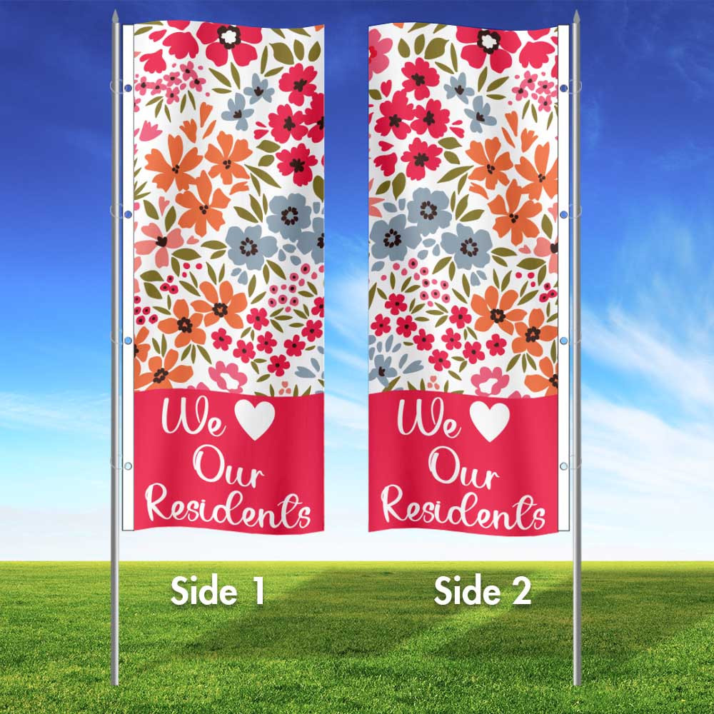 Petal Pop- 3x8 Vertical Wave Flag Double Sided