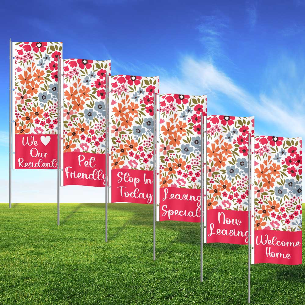 Petal Pop- 3x8 Vertical Wave Flag Double Sided