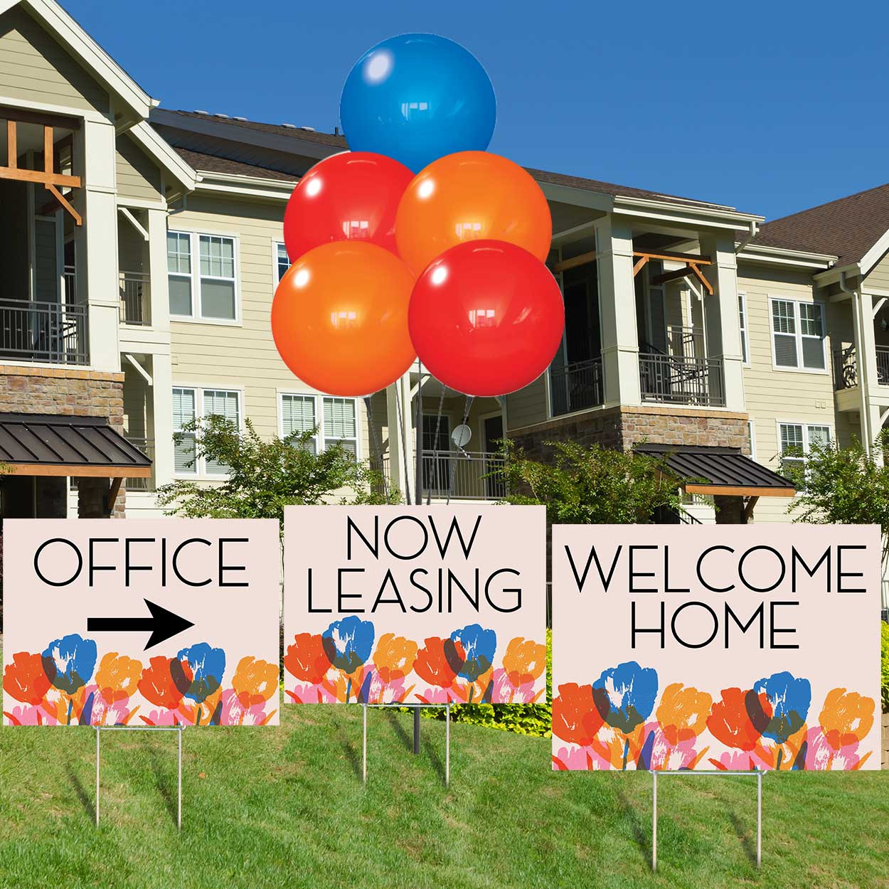 Bright Flowers - Reusable Balloon Cluster and Yard Sign Marketing Bundle