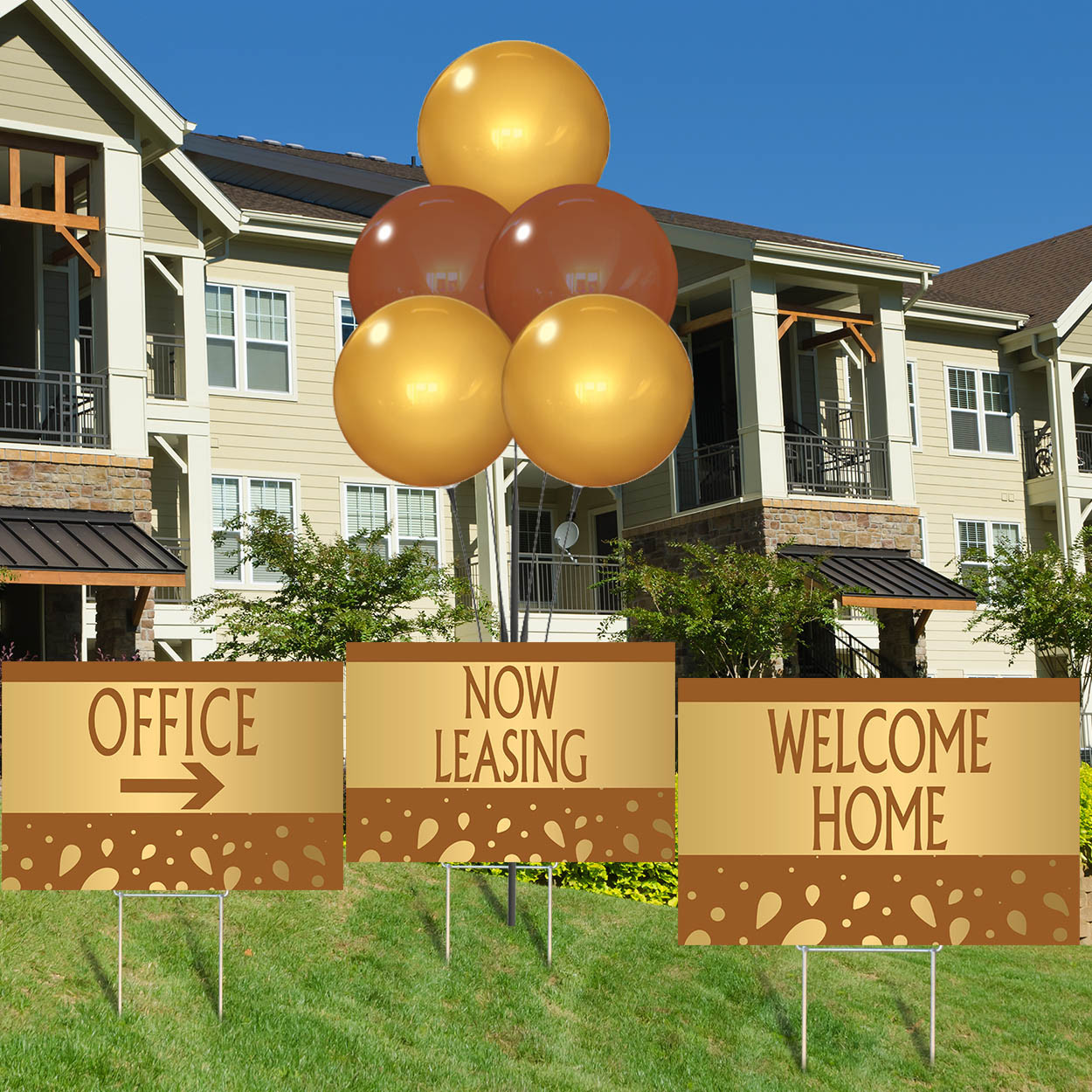 Golden Aura - Reusable Balloon Cluster and Yard Sign Marketing Bundle