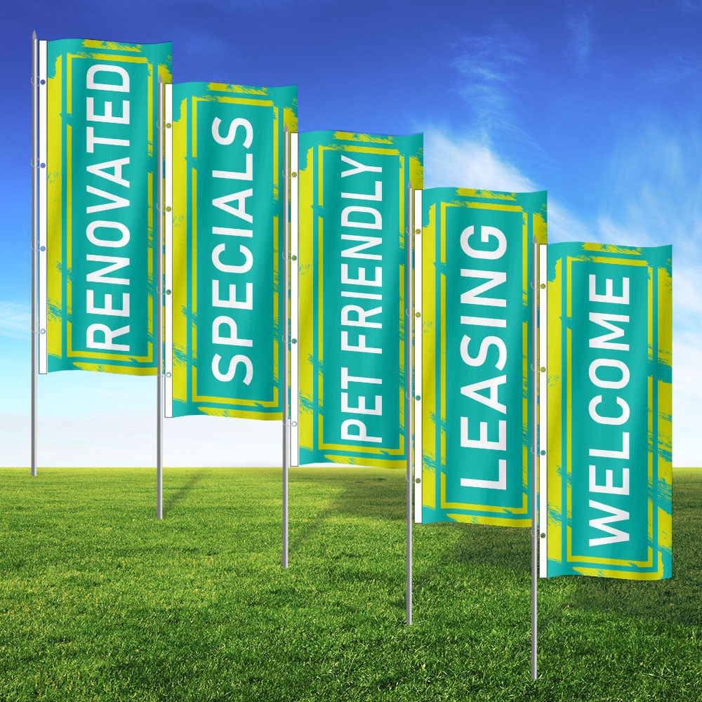 Lime Lagoon- 3x8 Vertical Wave Flag Double Sided