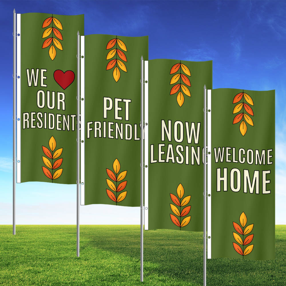 Golden Leaves- 3x8 Vertical Wave Flag Double Sided