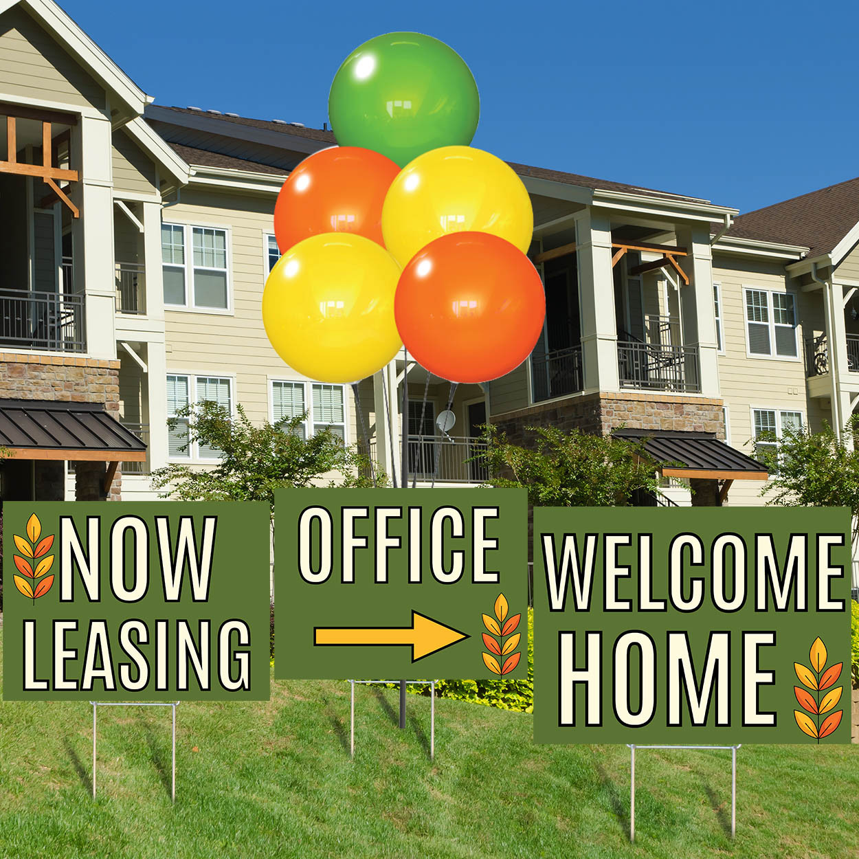 Golden Leaves - Reusable Balloon Cluster and Yard Sign Marketing Bundle