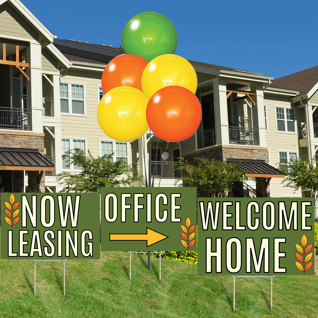 Golden Leaves - Reusable Balloon Cluster and Yard Sign Marketing Bundle