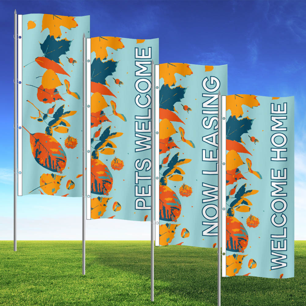 Hello Autumn- 3x8 Vertical Wave Flag Double Sided