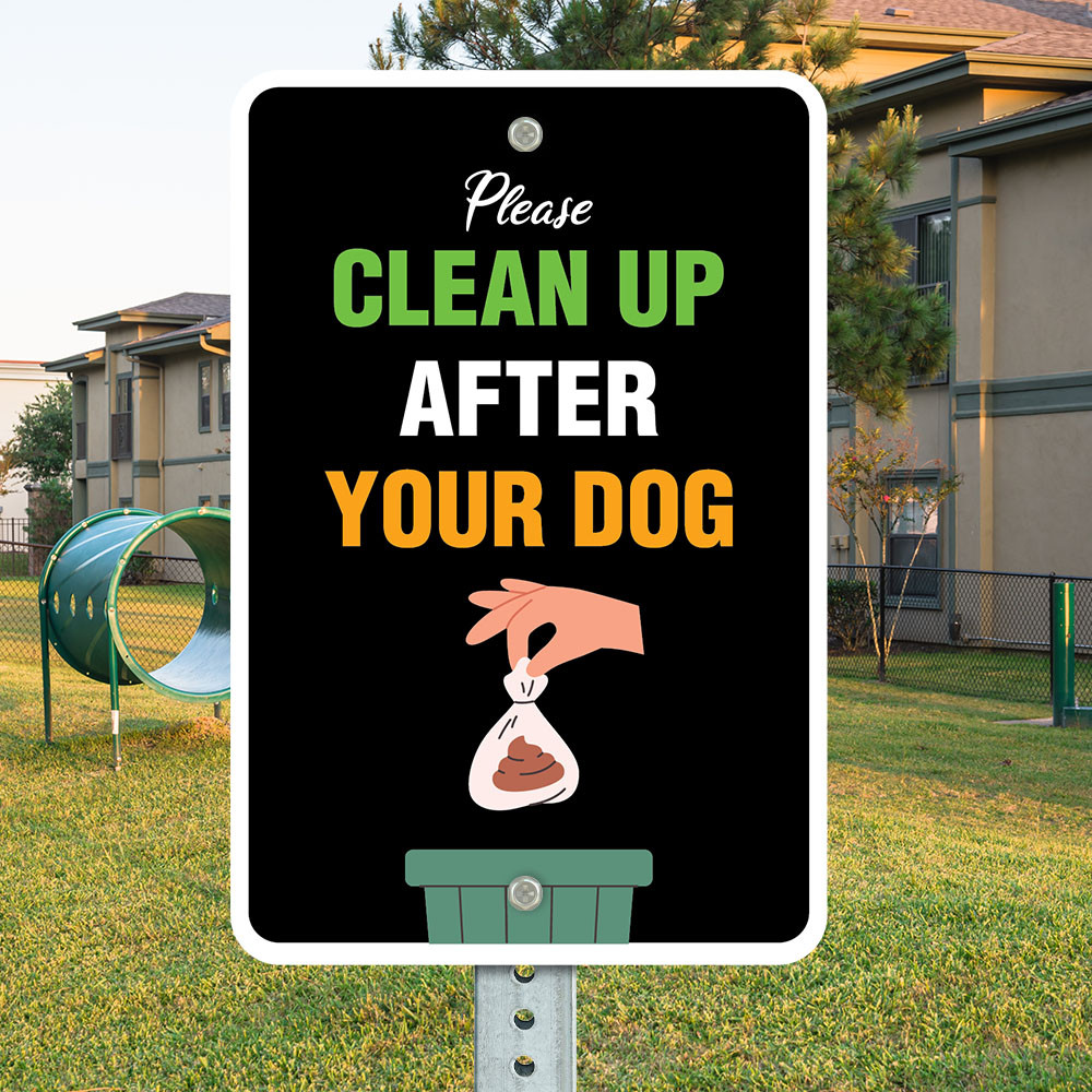 Clean Up After Dog Trash Can: 12"x 18" Aluminum Sign