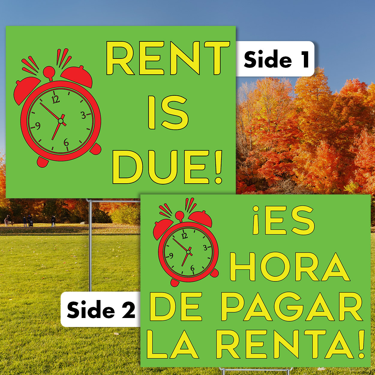 Bilingual Rent Due: Coroplast Yard Signs