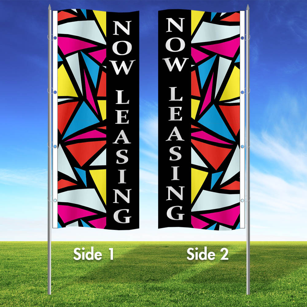 Colorful Stained Glass- NL Double Sided 3x8 Vertical Wave Flag