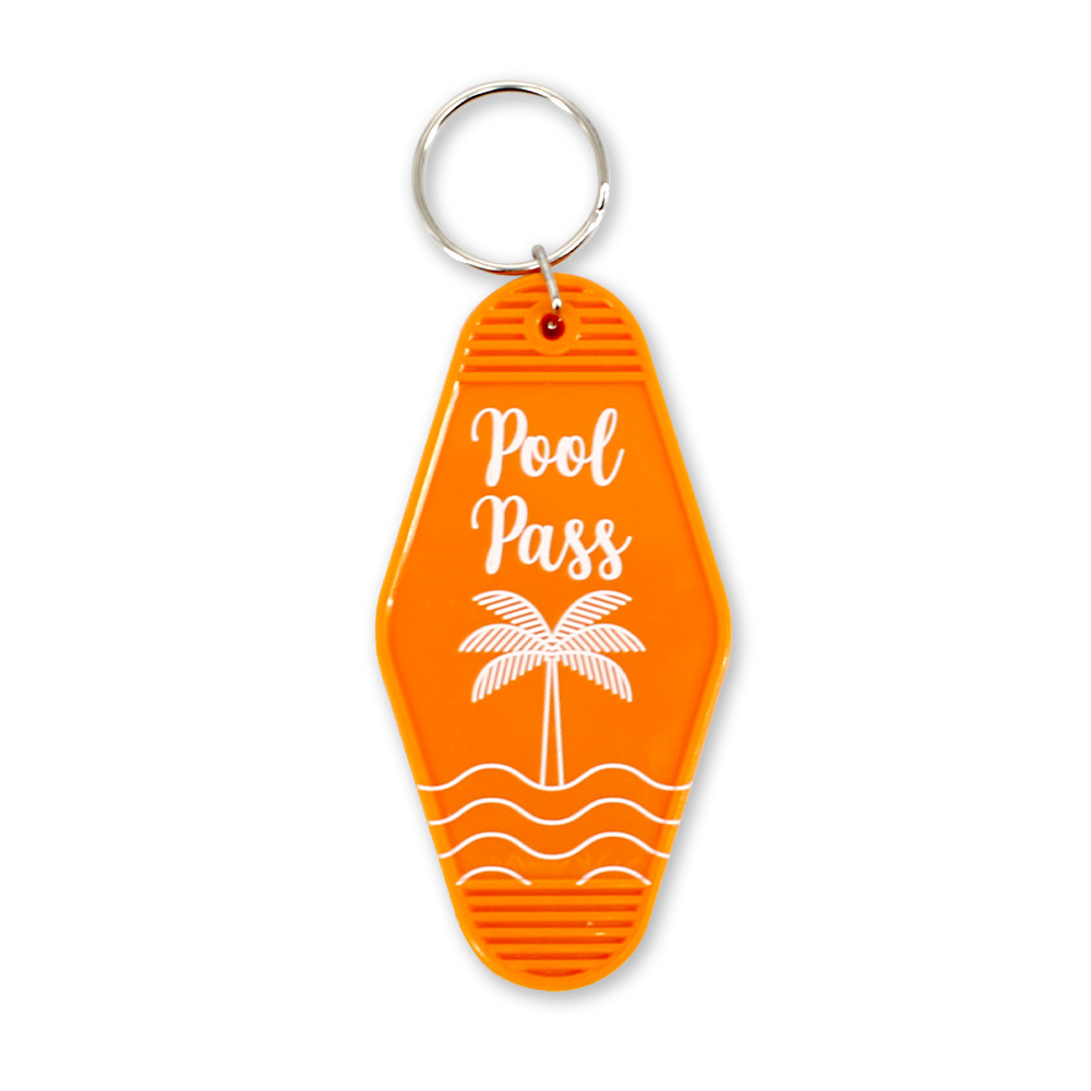 Pool Key Card Vintage Keyring Pool Pass - Orange