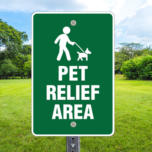 Pet Waste Sign: Pet Relief Area 12"x 18" Aluminum